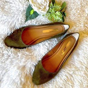 Audrey Brooke Genuine Suede Leather Olive Ballet Flats 8.5